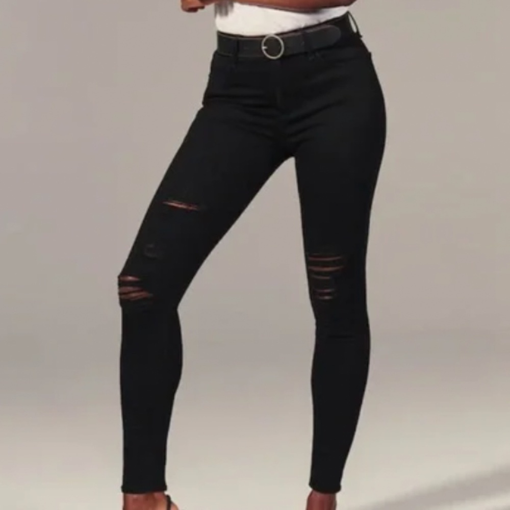 Abercrombie Curve Love High Rise Super Skinny Jeans Black Destroyed Wash Size 29